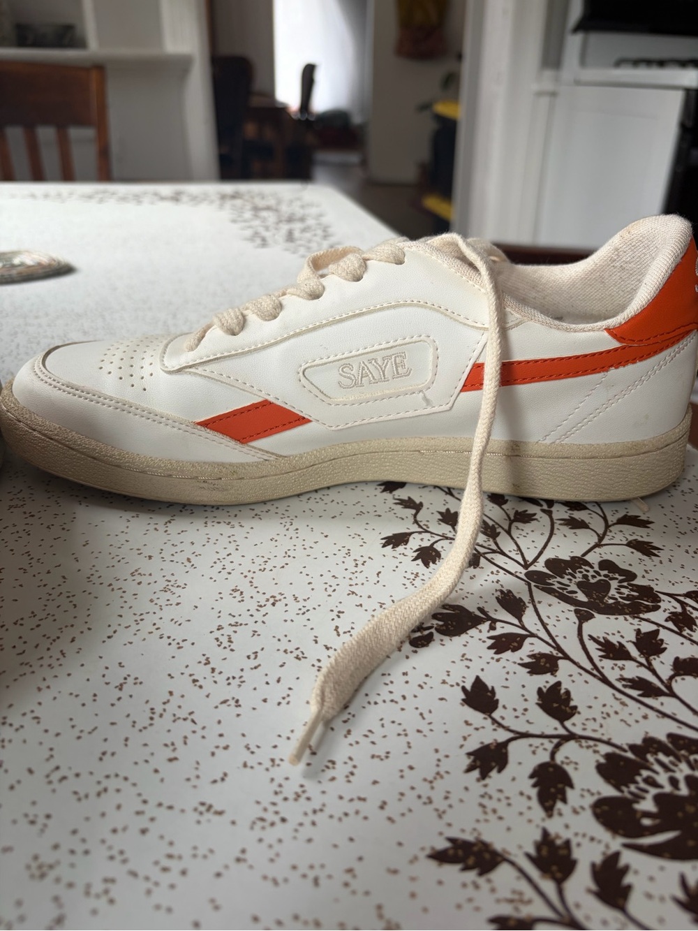 SAYE Women's White & Orange Low-Top Sneakers
